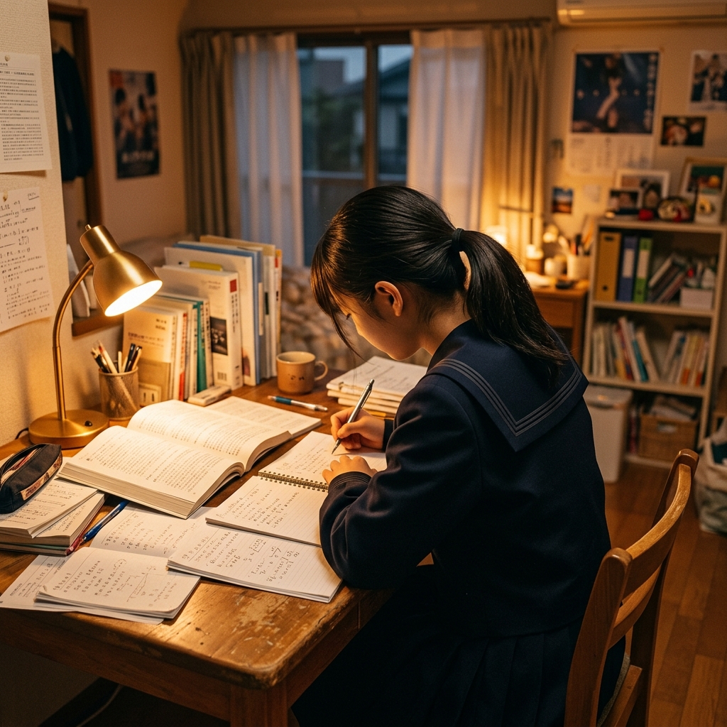 机に向かう学生の後ろ姿
